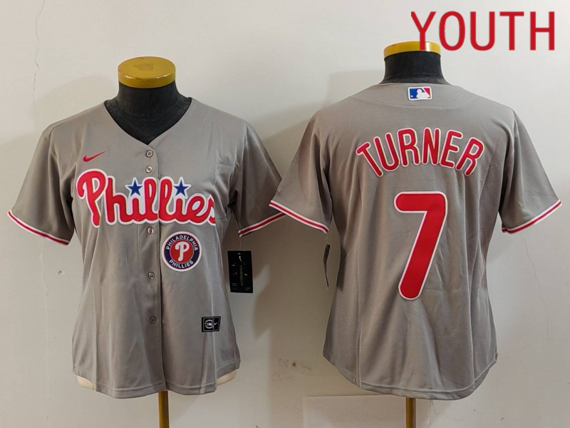 Youth Philadelphia Phillies #7 Turner Grey Game Nike 2024 MLB Jersey style 9121->indianapolis colts->NFL Jersey